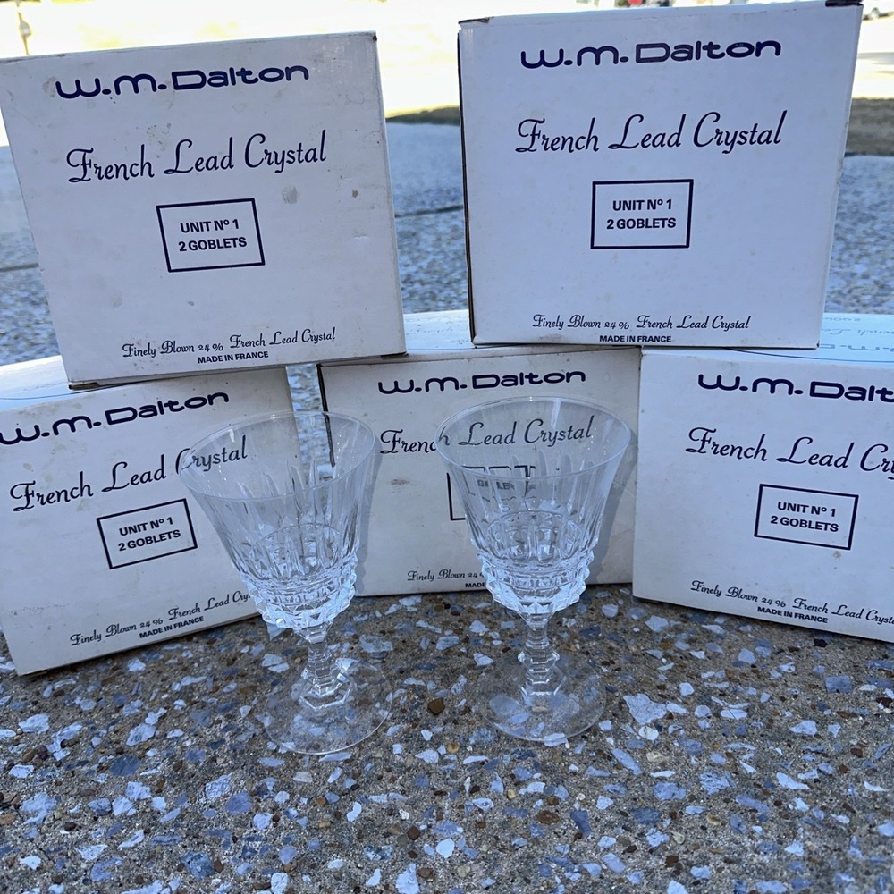 Vintage W.M. Dalton Finely Blown 24% French Lead Crystal Goblets Set If 10